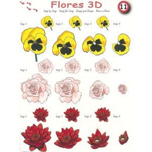 3D-kuva, keltaiset, vaaleanpunaiset ja punaiset kukat 10 arkkia/paketti
