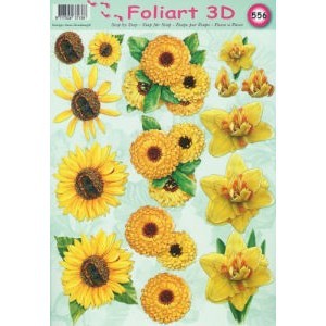 3D-kuva, kolme erilaista keltaista kukkaa 10 arkkia/paketti
