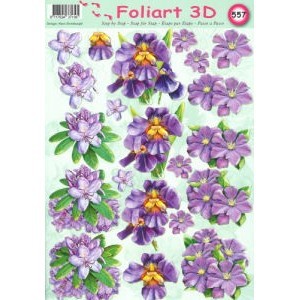 3D-kuva, kolme erilaista violettia kukkaa 10 arkkia/paketti